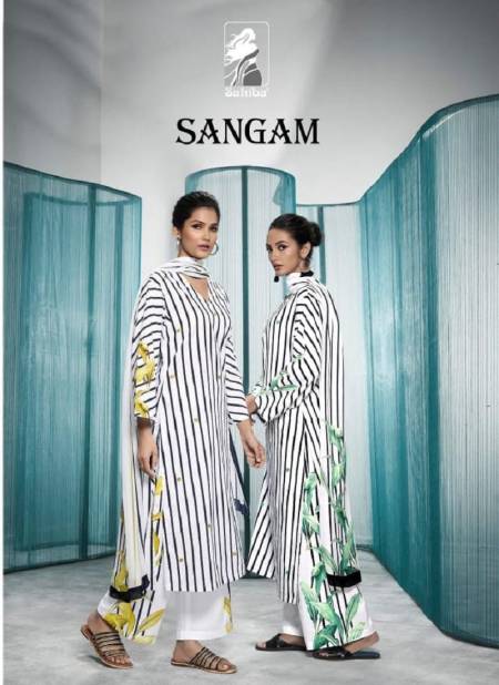 Sangam By Sahiba Black And White Printed Cotton Dress Material Wholesalers In Delhi Catalog